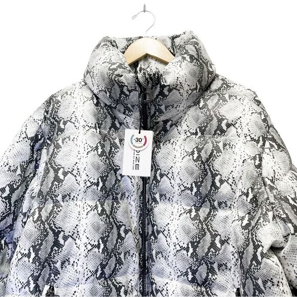 NWT Noize Jozy Reptile-Printed Vegan Puffer Jacket Coat White Gray Size 2X NEW - Picture 7 of 15